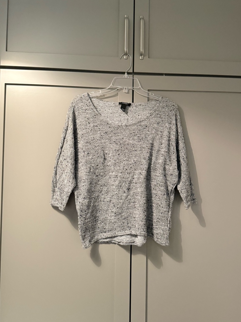 Alfani Vintage Y2K Marled Gray Knit Scoop Neck Sweater With 3/4 Sleeves - Small
